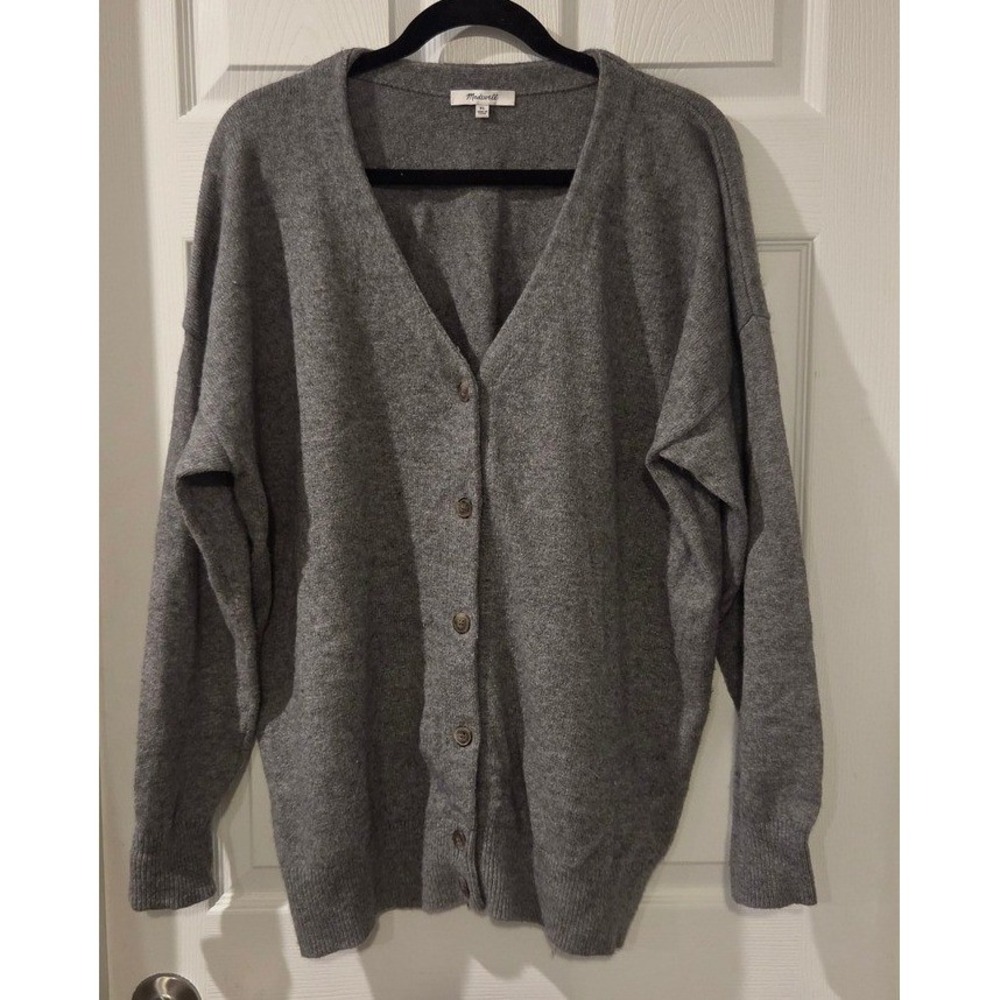 Madewell Merino Wool Blend Relaxed V-Neck Cardigan XL Gray Oversized NM610